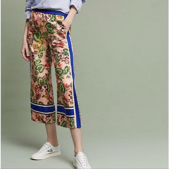 Anthropologie Pants - Anthropologie Elevenses Gardener wide-leg crop silk pants M